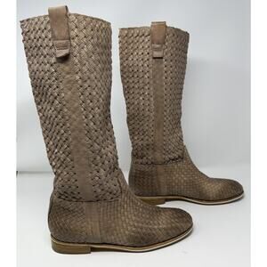 LAURA BELLARIVA Taupe Brown Woven Leather Riding Boots Flat Italy Sz 39 US 8.5